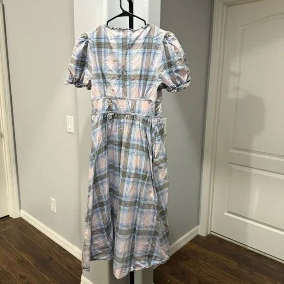 Hill House Sabrina Nap Dress in Spring Plaid Blue Pink Cottagecore Farmhouse M • - Picture 11 of 12